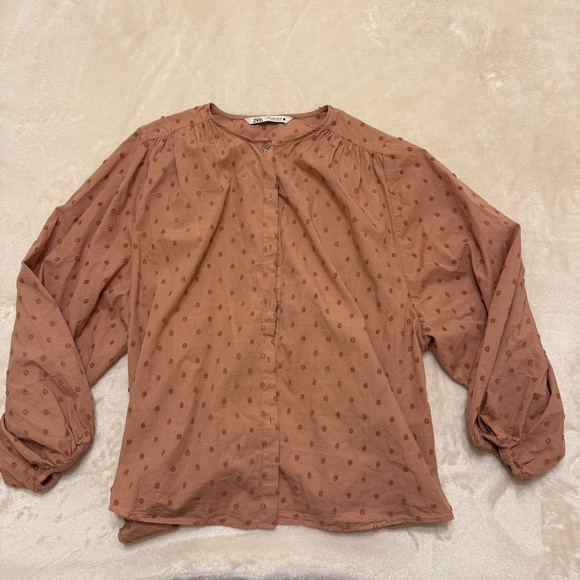 Zara Tops - Zara Dusty Rose Polka Dot Blouse Medium